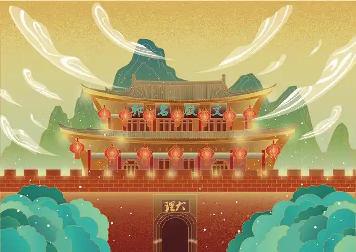 插画——云南古城著名建筑大理文献楼