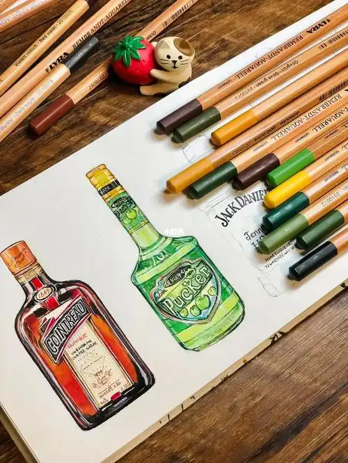 lyra水溶性彩铅画酒瓶