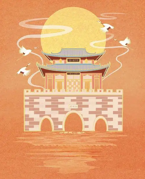 台儿庄古城平面插画