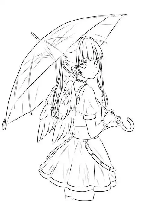 线稿漫画卡通人物绘画 平面 灵感 素材 二次元二次元校园女生手绘线稿