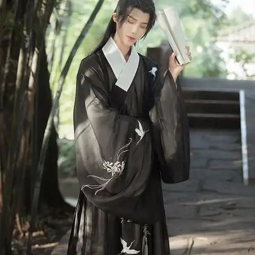 汉服男明制道袍鹤莲语超仙广袖交领刺绣改良古装男女情侣春夏秋装