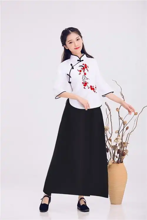 民国女五四青年装民国时期古装服装毕业服影楼主题写真 白色棉布 短 s