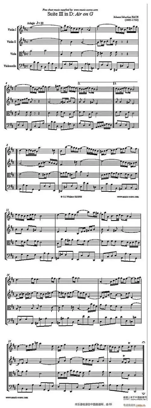 g弦上的咏叹调 弦乐四重奏(总谱)1