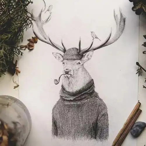 创意铅笔手绘插画 ,拟人化的动物 ,画技是真的厉害