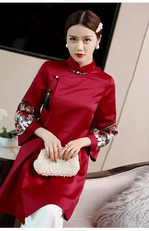 茶服汉服旗袍女装款中国唐装风秋冬装加厚过年拜年喜庆服大人年轻