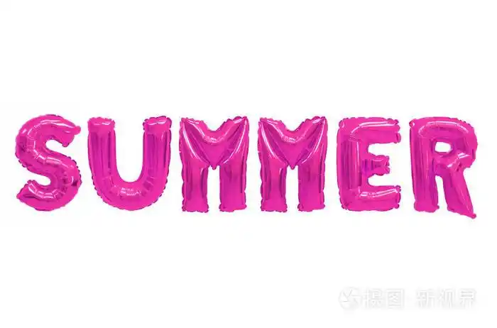 英语字母表中的单词夏季来自白色背景上的粉红色气球假期和教育