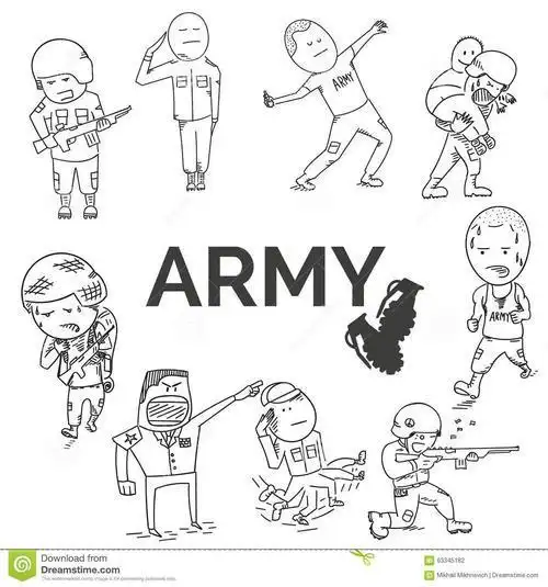 陆军某工程维护部队一组简笔画勾勒军营别样美转载老画册《部队黑板报