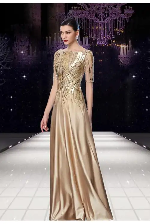 晚礼服2019秋季新款宴会高贵优雅显瘦名媛聚会婚宴时尚长款连衣裙