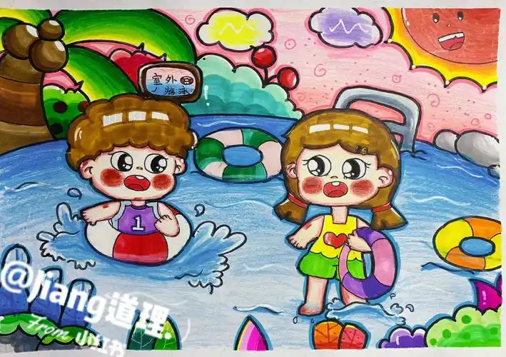 暑假学习  #游泳 #原创儿童画