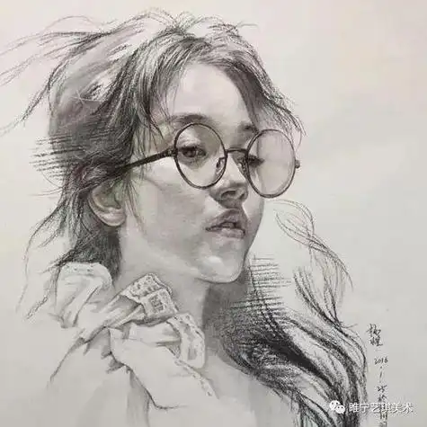 素描女青年头像