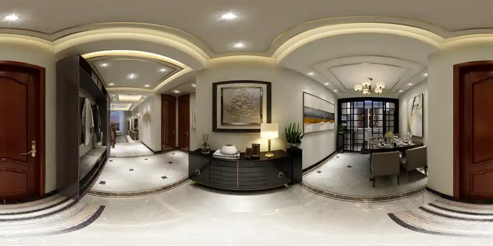 牧马庄园一层餐厅360度全景效果图