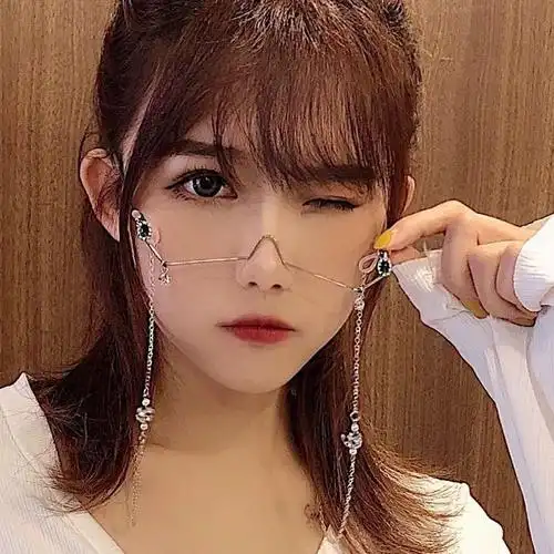 下半框网红框抖音同款眼镜框ins女百搭流苏眼镜链条装饰拍照眼镜