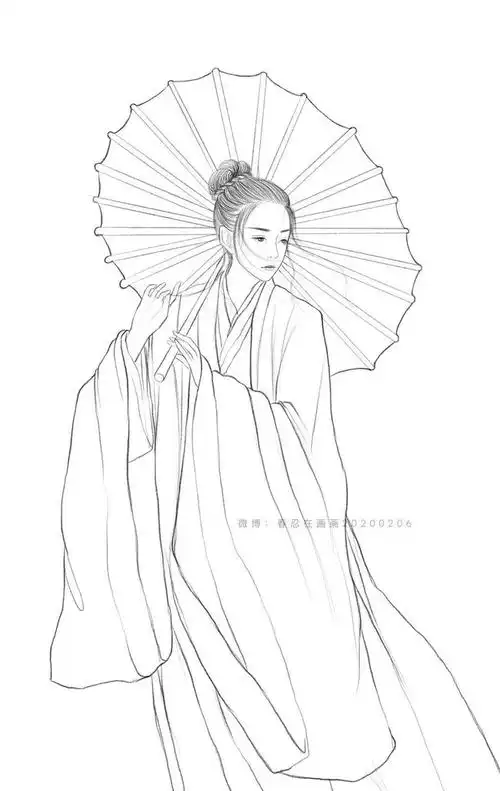 高能多图!古风汉服人物手绘线稿
