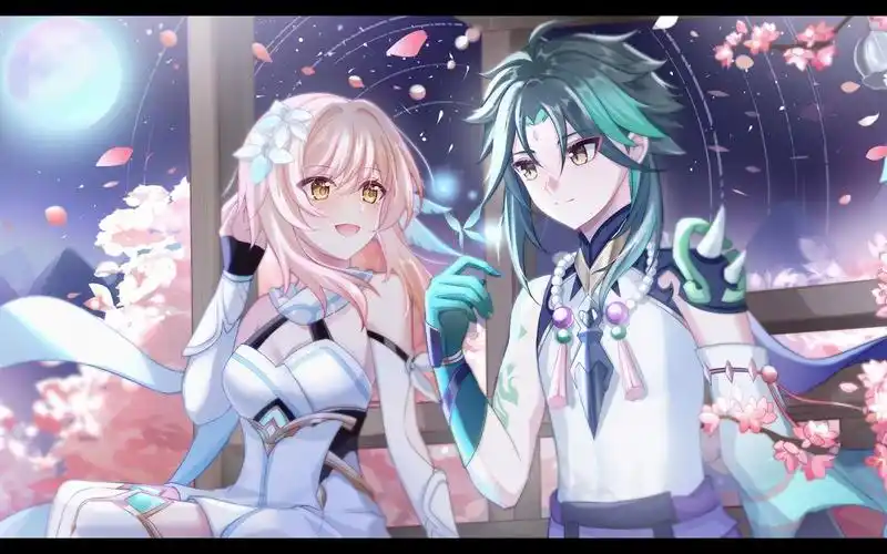 【绘画过程/魈荧】樱之夜