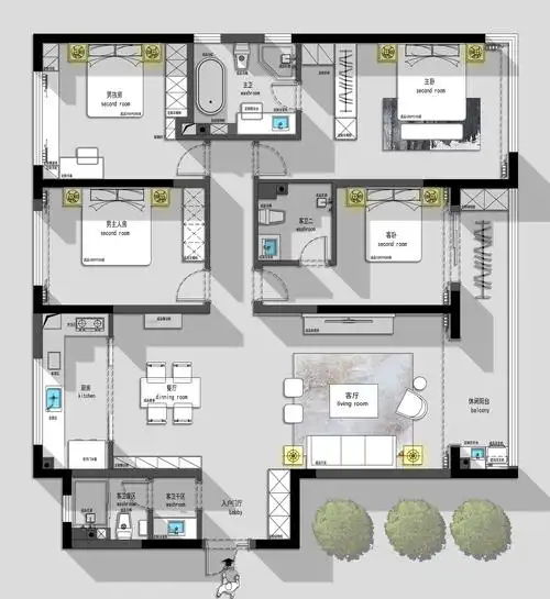 188平四居室户型图