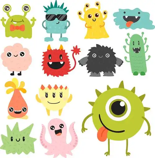 有趣的卡通怪物可爱的外星人角色