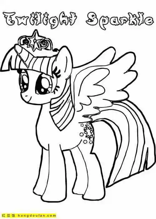 大眼睛的神秘独角兽公主涂色图片免费下载-红豆饭小学生简笔画大全