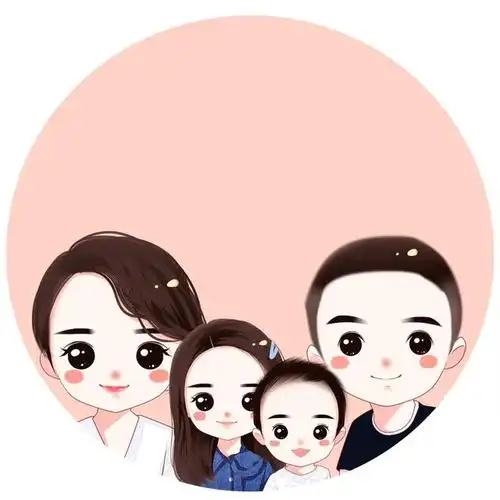有爱的一家三口,四口手绘头像