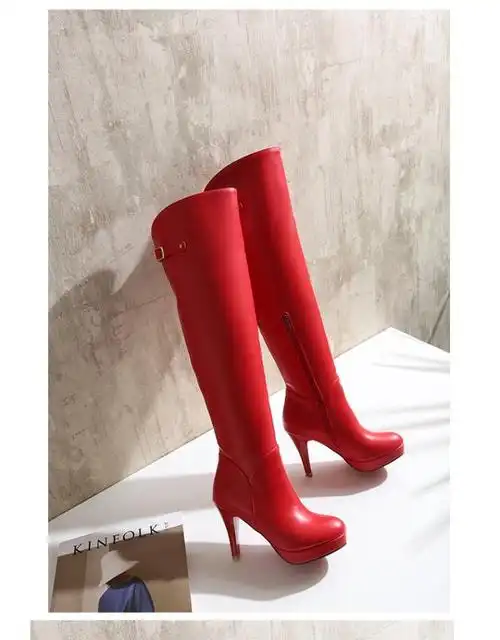 长筒皮靴有气质秋天穿的大红色大腿靴长靴腿女尖头有气质的高筒靴子
