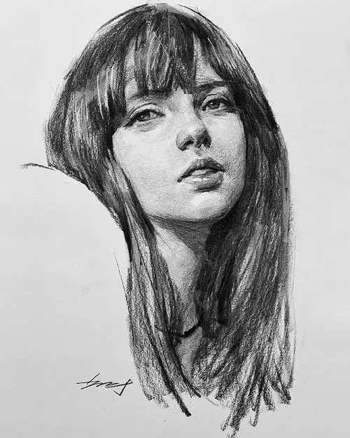 人物肖像画欣赏,富有质感的女孩素描作品集