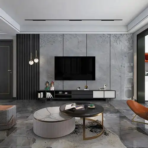 大理石客厅电视背景墙现代简约瓷砖岩板沙发轻奢石材瓷砖背景墙