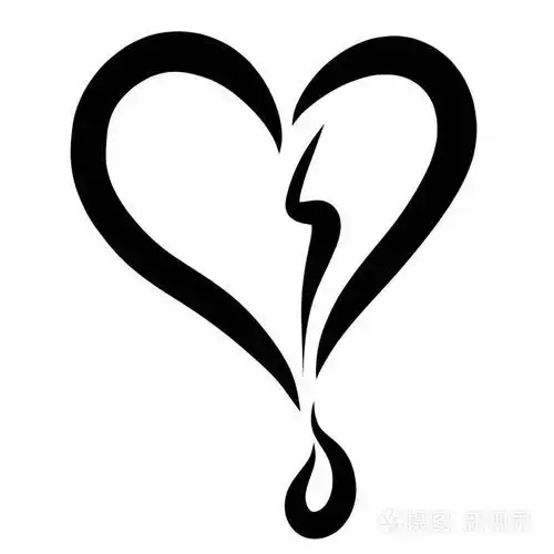 破碎的心和一滴血或撕裂的黑色图案