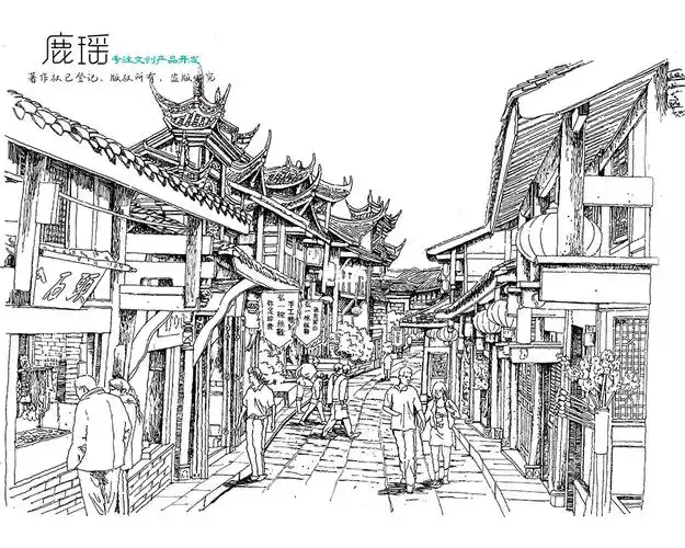 安居古镇钢笔画设计