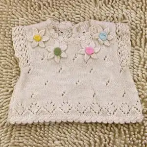 女宝宝镂空手工编织vintage复古圆领公主马甲背心钩花朵儿童毛衣