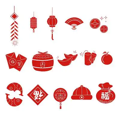 春节元素 扁平元素 贴画 png素材简笔画新年元素