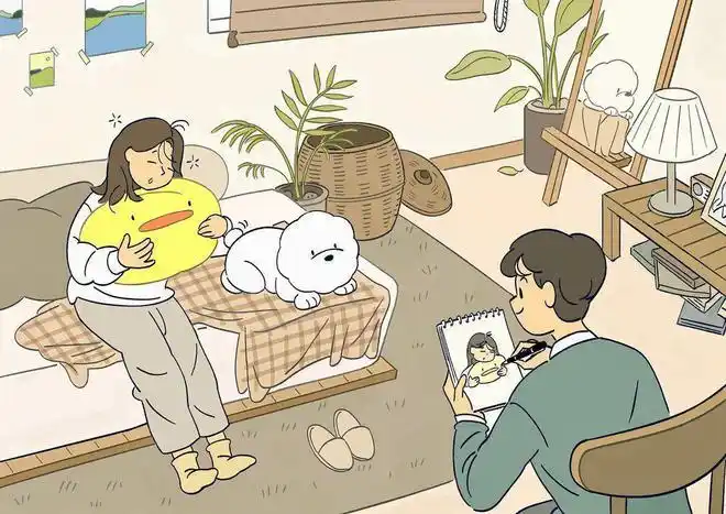 甜蜜且治愈的情侣日常场景插画特别温馨的感觉很舒服的画风
