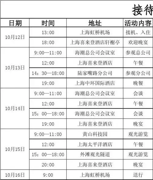 接待工作日程安排表