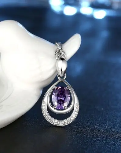 s925银紫色水滴吊坠(附送银链)