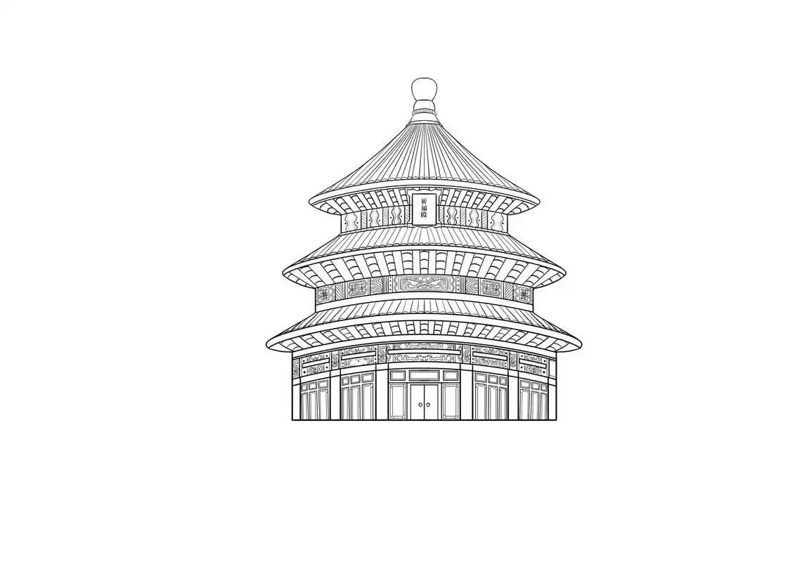 北京天坛～#插画 #线稿 #国风 #绘画过程分享 #古建筑 - 抖音