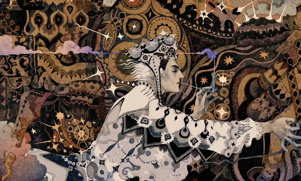 神秘怪诞的人物插画,画面充满了故事性,黑暗以及诡异的气氛