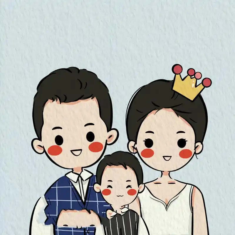 幸福的一家三口9869996996 全家福手绘头像 超级好看