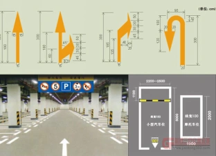 二﹑标识标线:在车场空中及行车道上标划有关的各种线条,箭头号交通