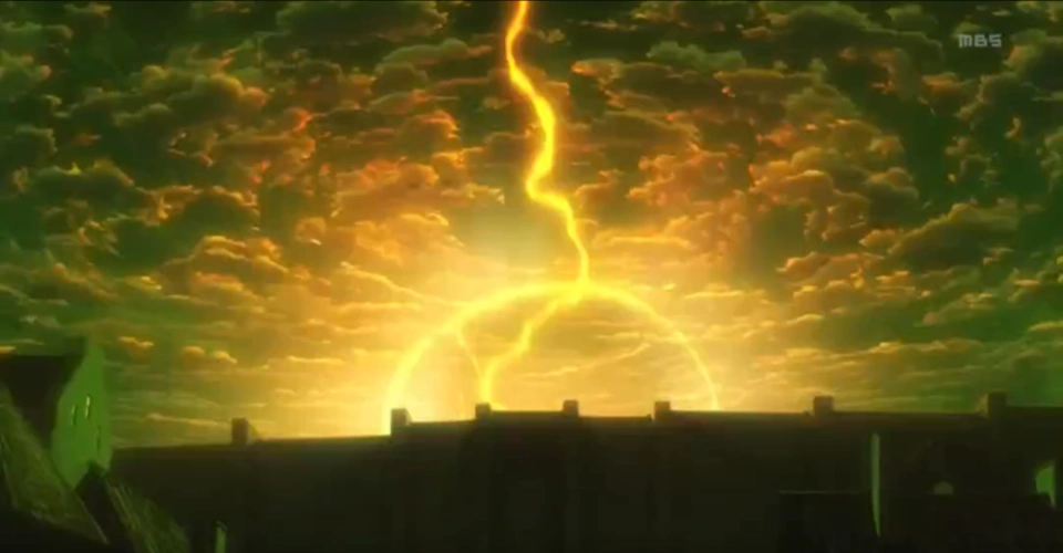 伴随着一道金色的闪电,一个全身都没有皮肤包裹的超大型巨人在50米的