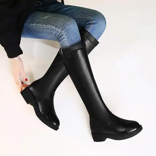 真牛皮高筒靴女2020新款秋冬季腿粗不过膝长靴大筒围中长靴子皮靴