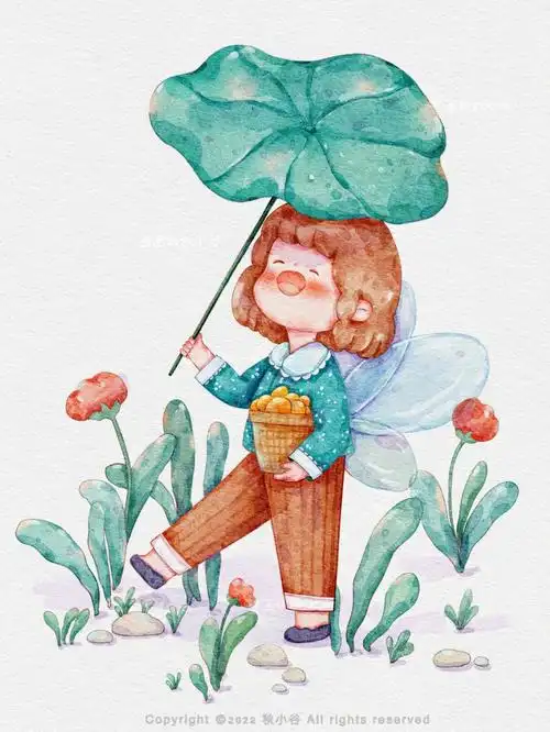 ipad水彩治愈插画插画过程夏天含线稿