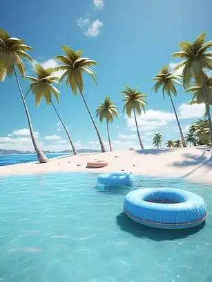 夏日沙滩游泳圈电商清凉感背景