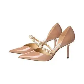 周仰杰jimmychooaurelie85珍珠漆皮革时尚尖头高跟鞋粉色eu41