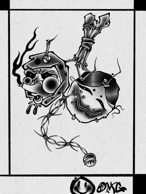 暗黑纹身  #杨卓刺青  #设计  #西安纹身  #阿多福火男纹身  #点刺