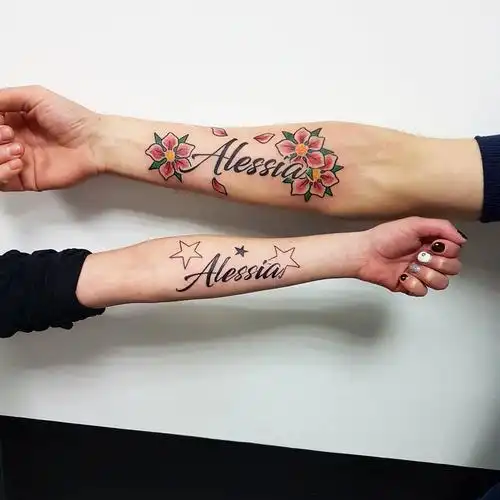 欧先生情侣五角星花英文字纹身图案