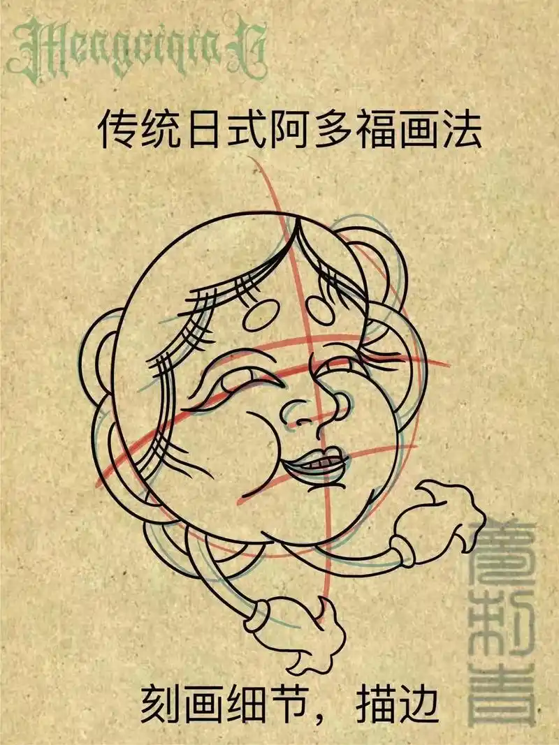 老传统日式阿多福画法.#纹身手稿 #手稿分享 #图案设计 # - 抖音