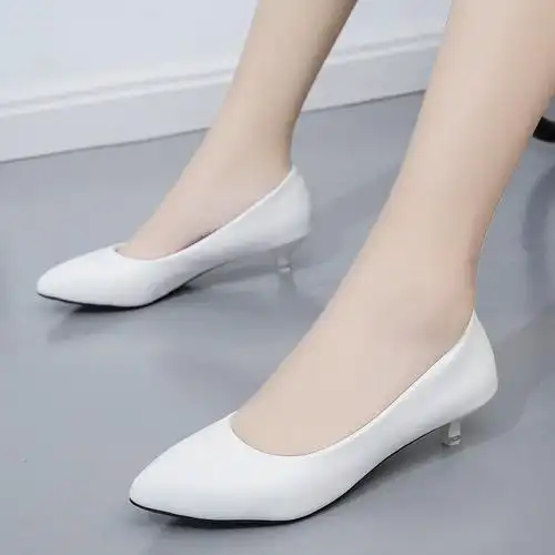白色高跟鞋女细跟圆头哑光礼服浅口工作职业单鞋单鞋