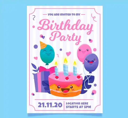 可爱生日派对邀请卡矢量素材