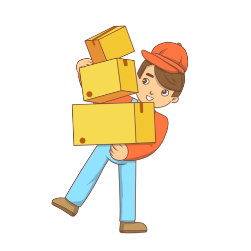 戴帽子快递员送快递包裹插画