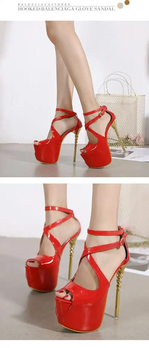 夜店恨天高女鞋22cm20公分超高跟凉鞋粗跟舞台演出鞋车模走秀鞋黑色35