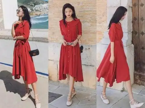 夏日的"辣椒红色"连衣裙,搭配这5双鞋子,清纯又热情的穿搭!