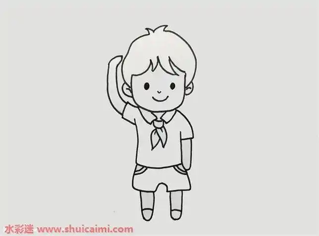 两个小学生敬礼背面简笔画